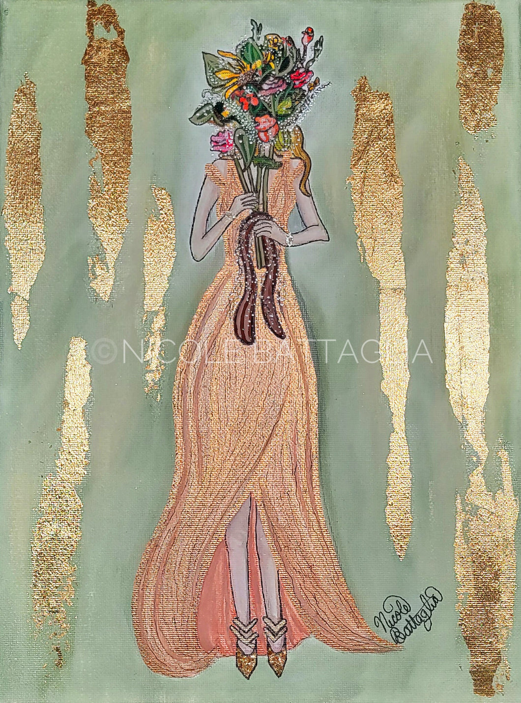 “Bridesmaid” with Gold Foil & Olive Background