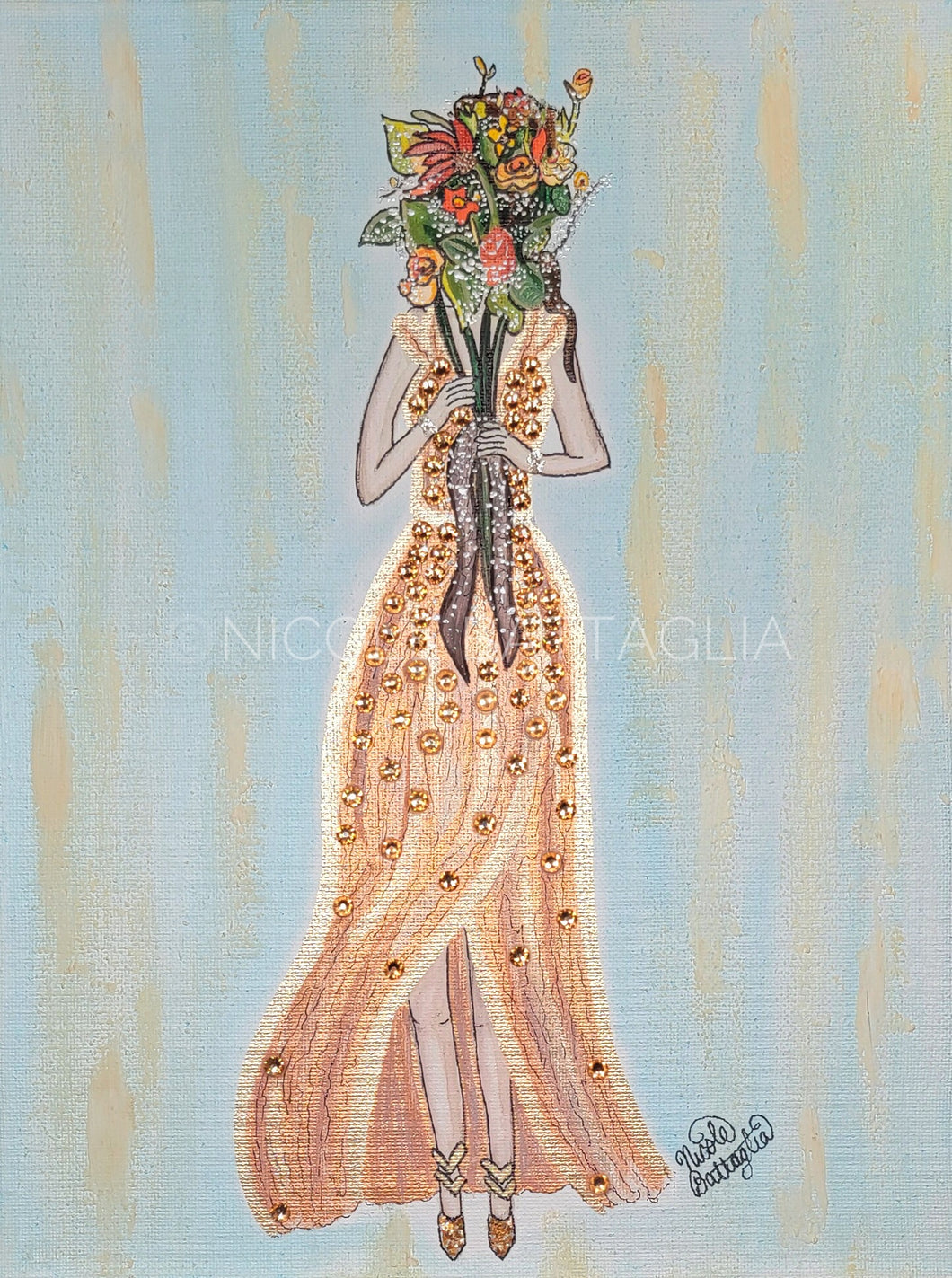 “Bridesmaid” with Swarovski Crystals & Blue Background